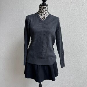 Perry Ellis gray ribbed knit cotton & rayon sweater in a L